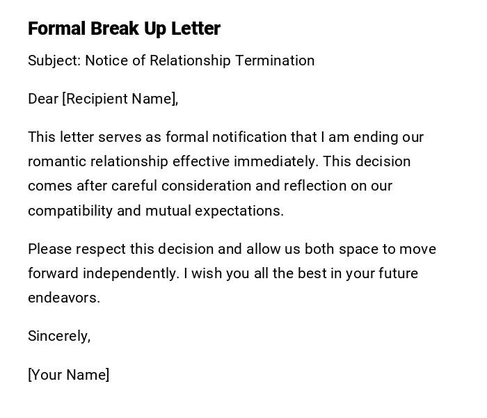 Formal Break Up Letter Formal Break Up Letter