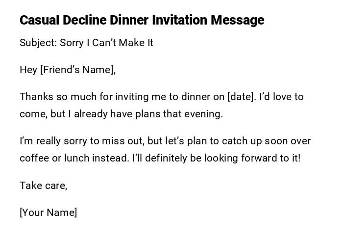 Casual Decline Dinner Invitation Message Casual Decline Dinner Invitation Message