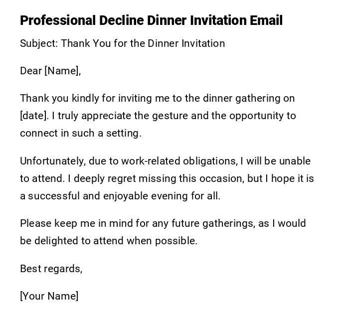 Professional Decline Dinner Invitation Email Professional Decline Dinner Invitation Email