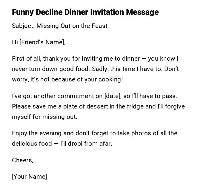 Funny Decline Dinner Invitation Message Funny Decline Dinner Invitation Message