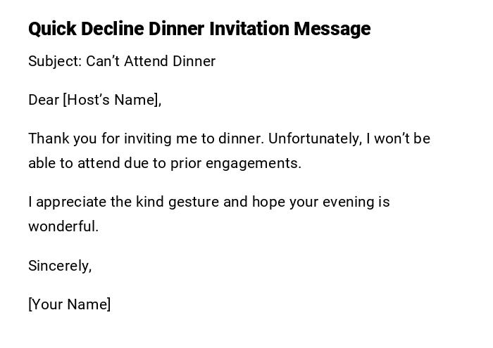 Quick Decline Dinner Invitation Message Quick Decline Dinner Invitation Message