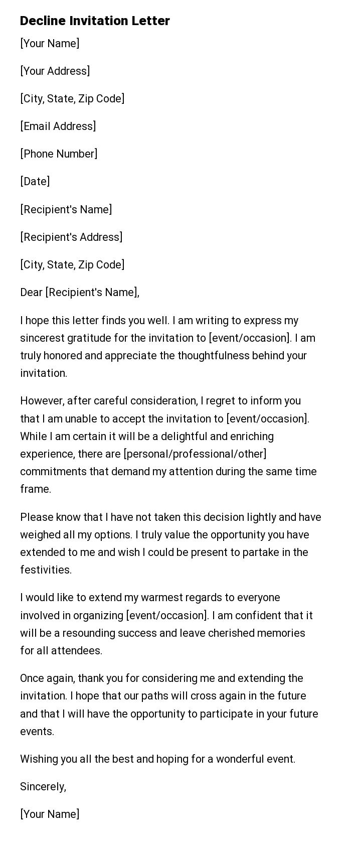 Decline Invitation Letter