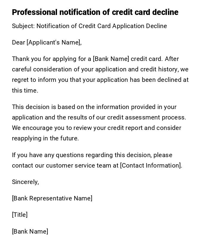Professional notification of credit card decline Professional notification of credit card decline