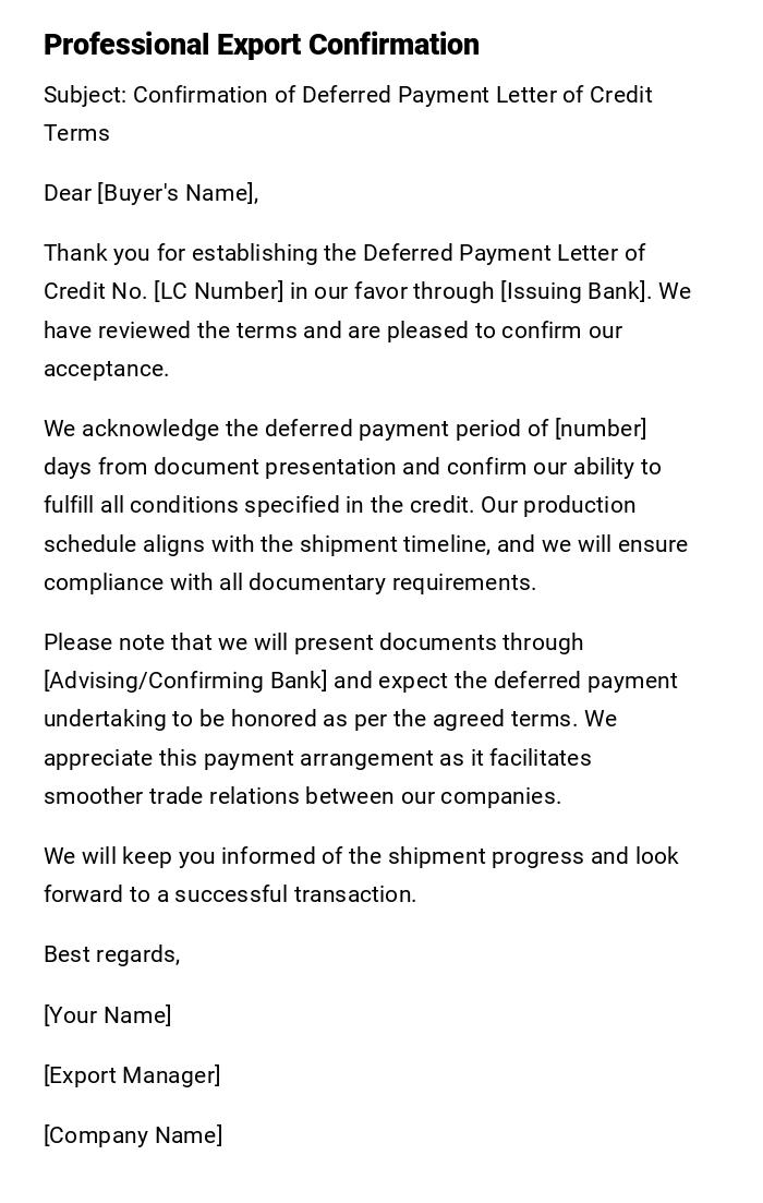 Professional Export Confirmation Professional Export Confirmation