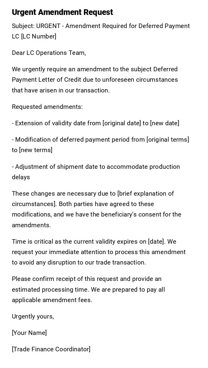 Urgent Amendment Request Urgent Amendment Request