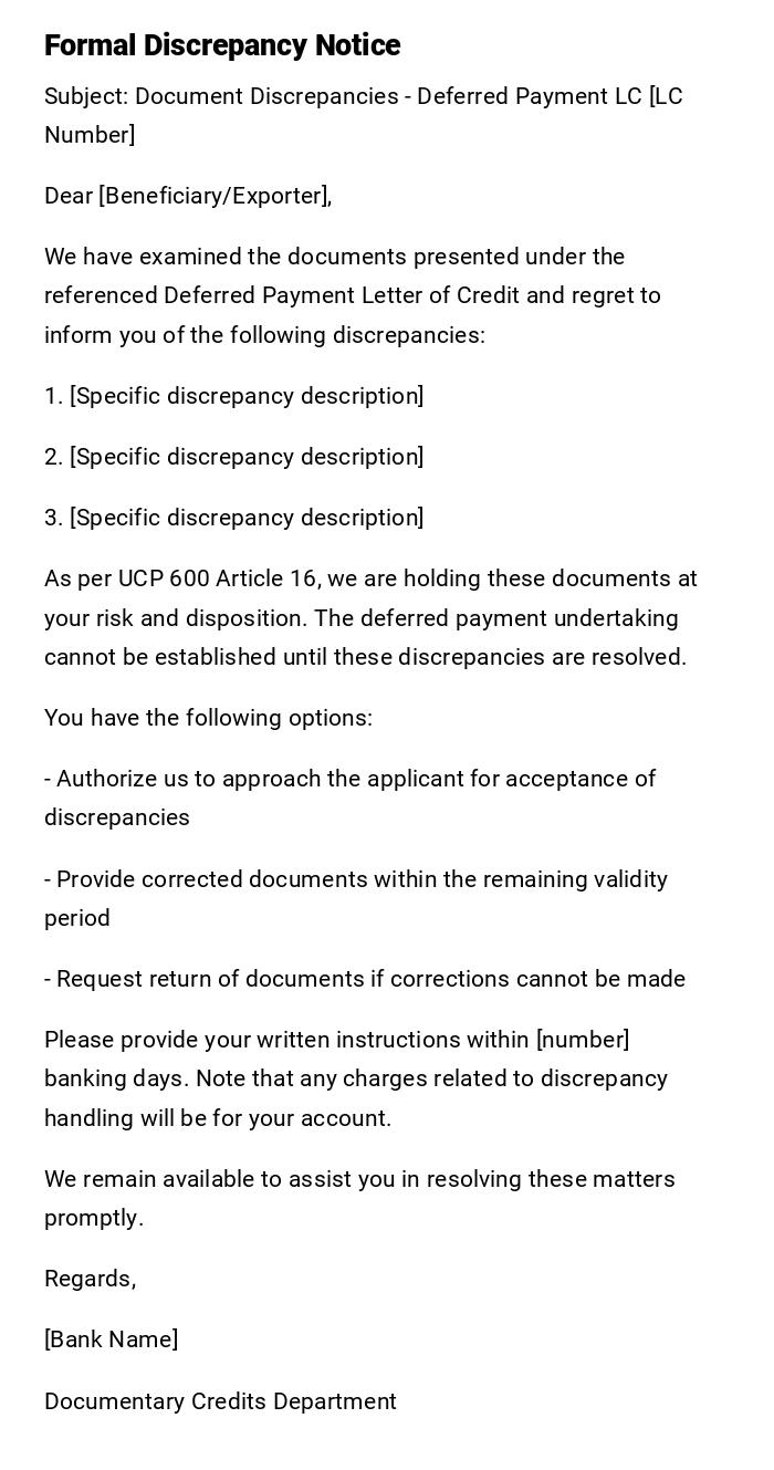 Formal Discrepancy Notice Formal Discrepancy Notice