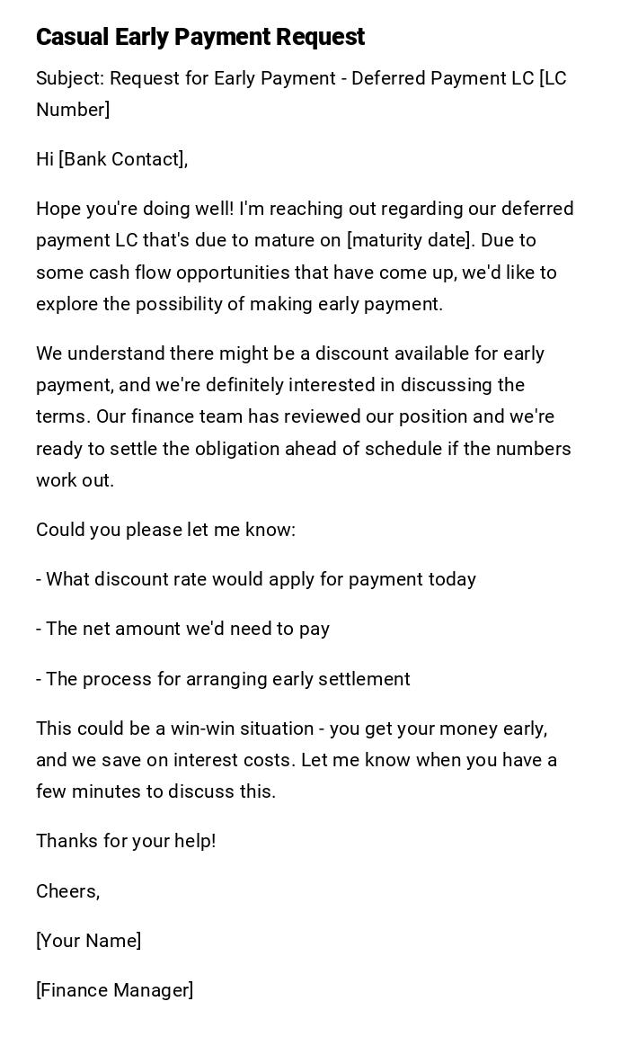Casual Early Payment Request Casual Early Payment Request