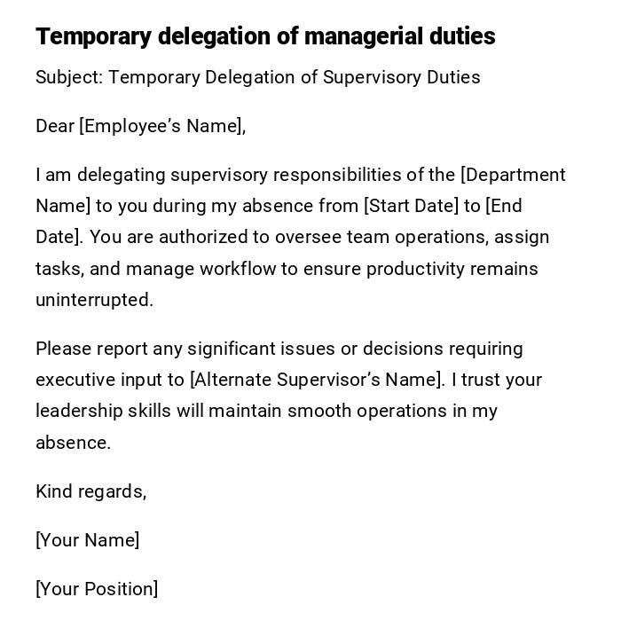 Temporary delegation of managerial duties Temporary delegation of managerial duties