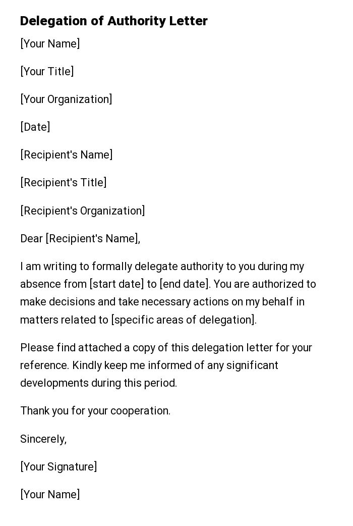 Delegation of Authority Letter