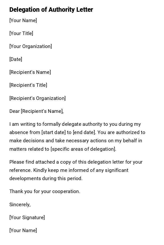 Delegation of Authority Letter