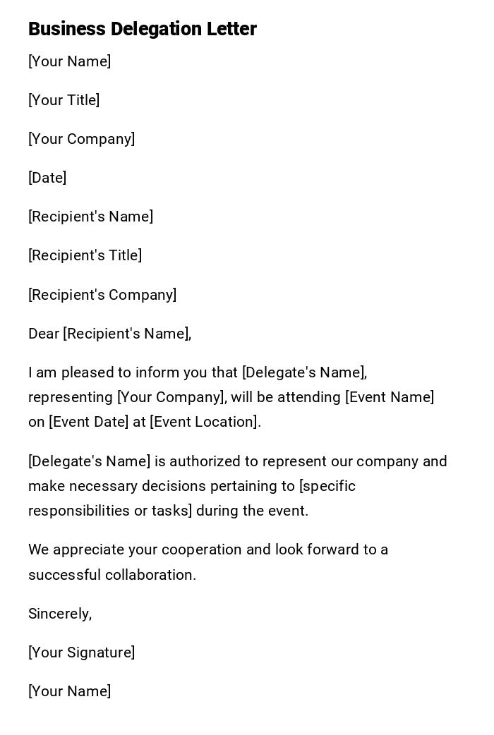 Business Delegation Letter