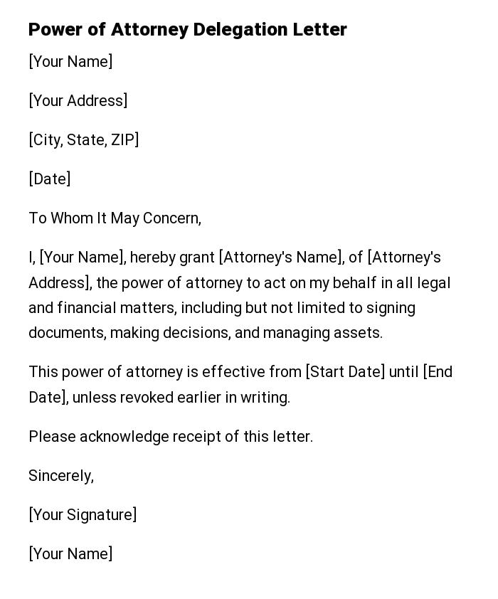 Power of Attorney Delegation Letter