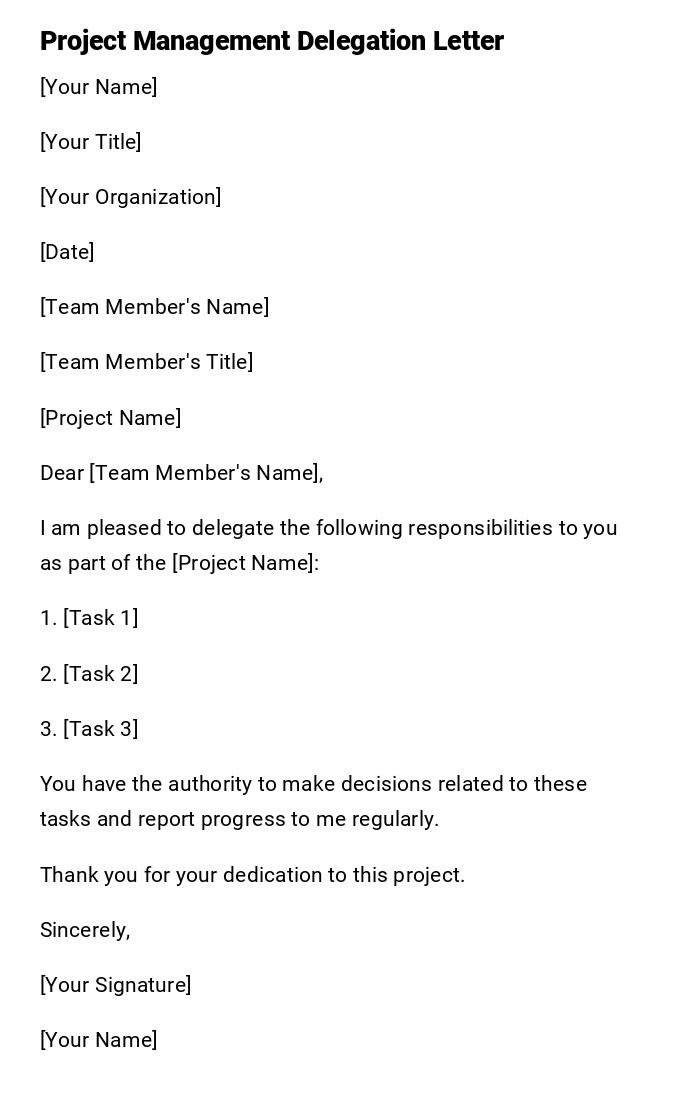 Project Management Delegation Letter