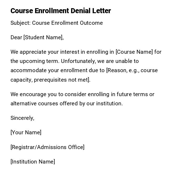 Course Enrollment Denial Letter