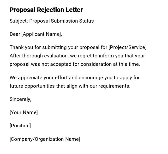 Proposal Rejection Letter