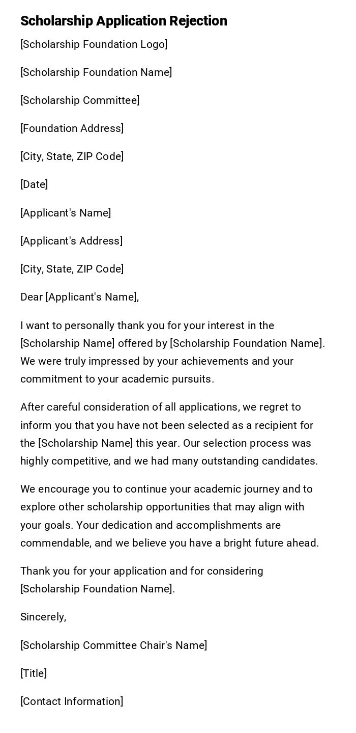 Scholarship Application Rejection