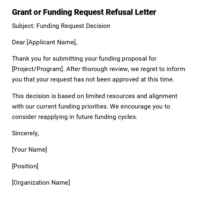 Grant or Funding Request Refusal Letter