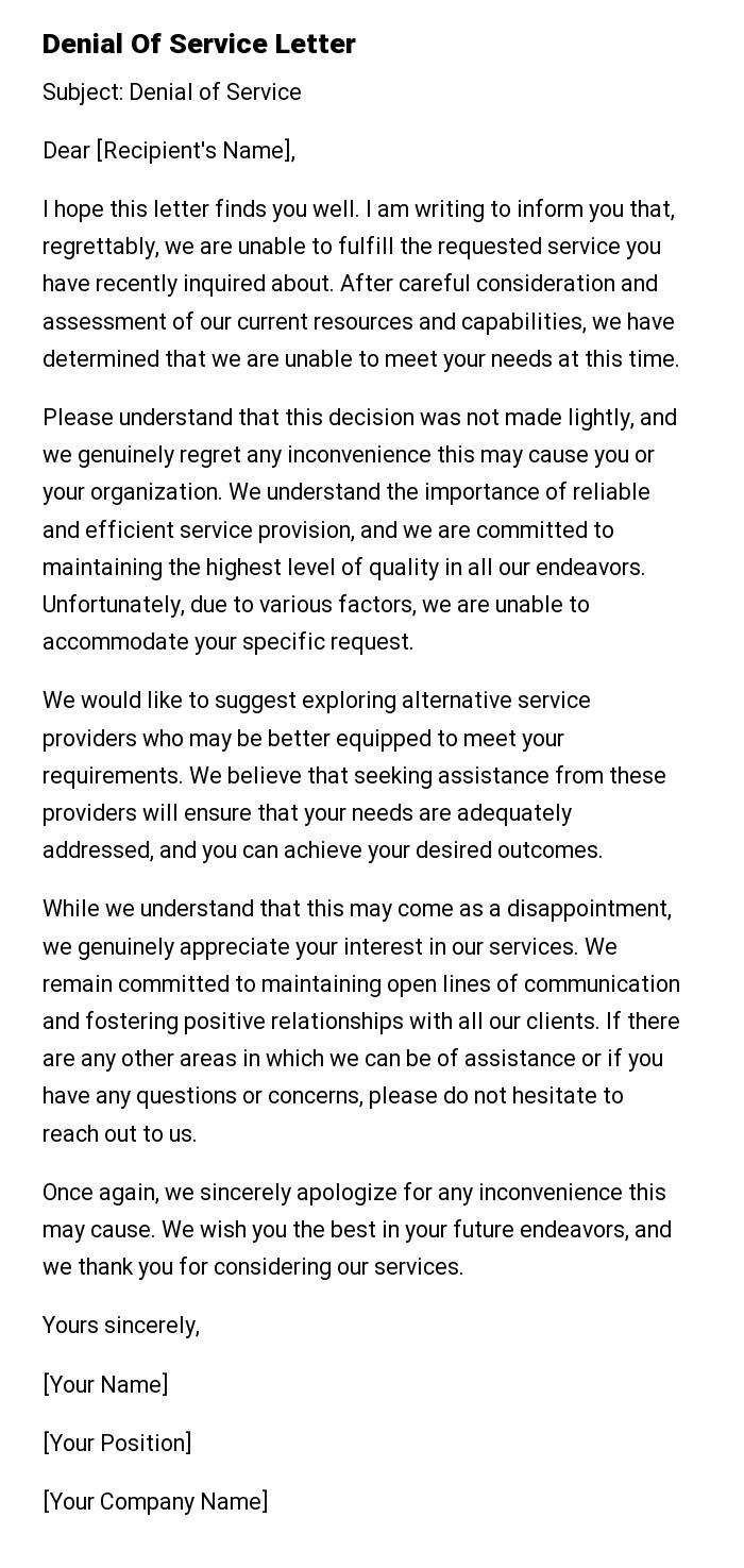 Denial Of Service Letter