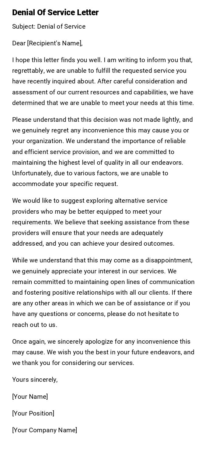 Denial Of Service Letter