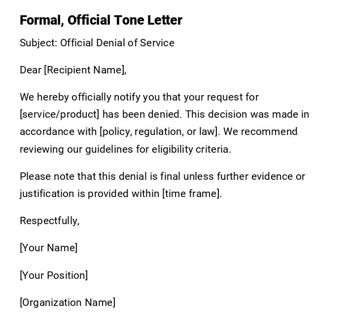 Formal, Official Tone Letter