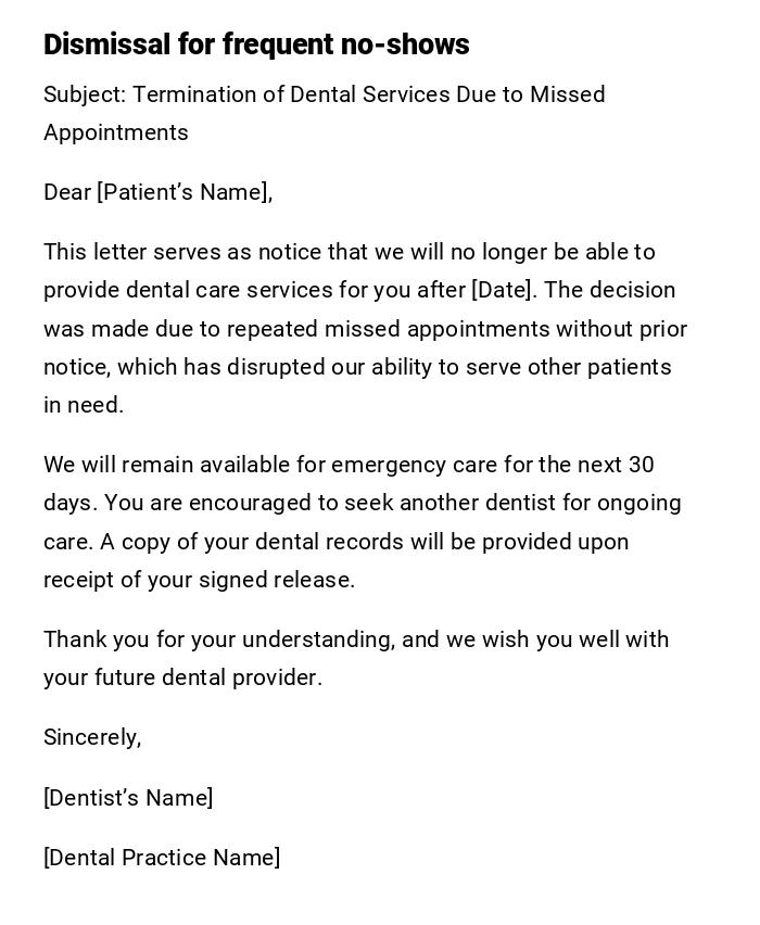 Dismissal for frequent no-shows Dismissal for frequent no-shows