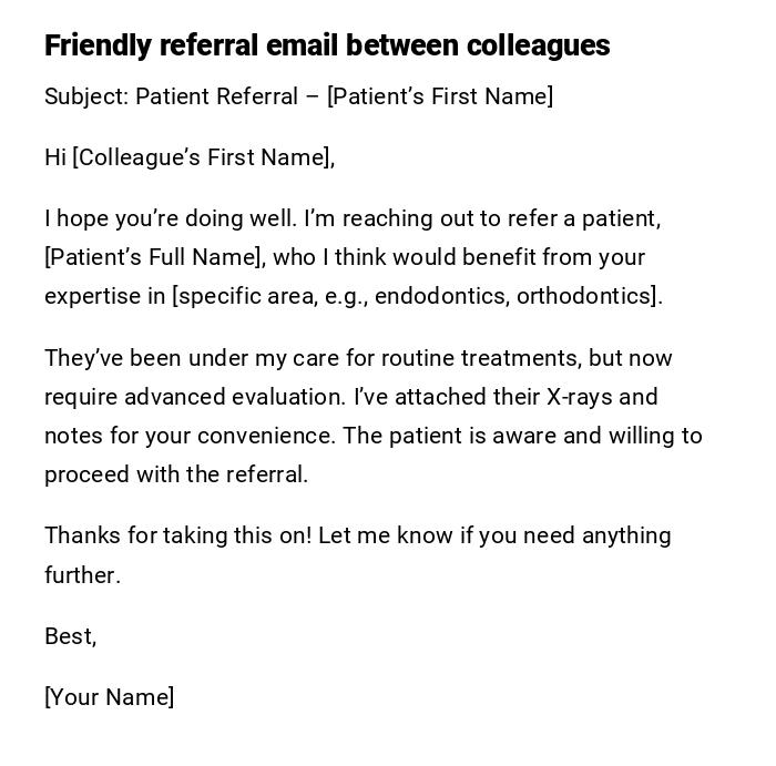 Friendly referral email between colleagues Friendly referral email between colleagues