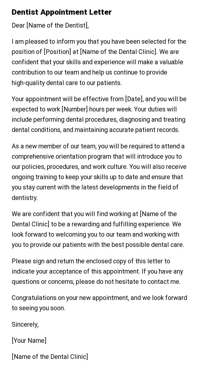 Dentist Appointment Letter