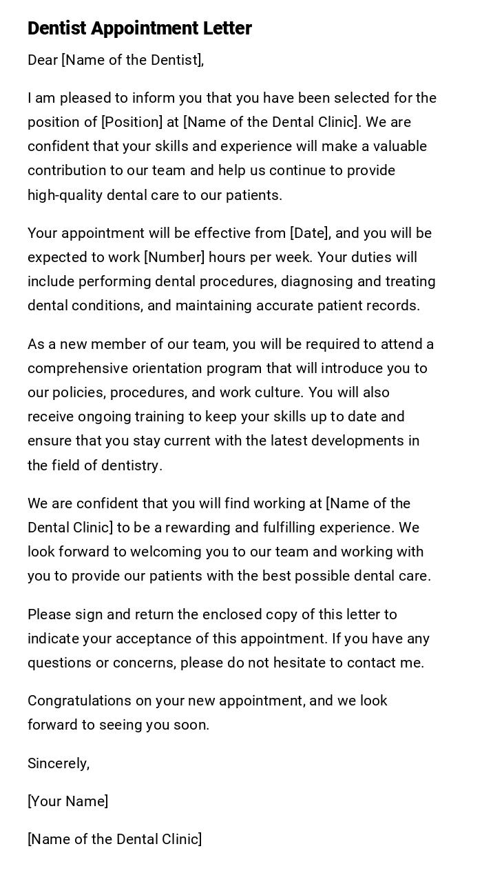 Dentist Appointment Letter