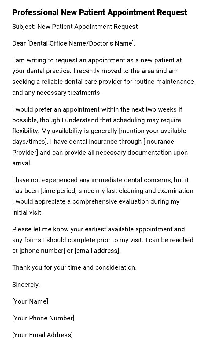 Professional New Patient Appointment Request Professional New Patient Appointment Request