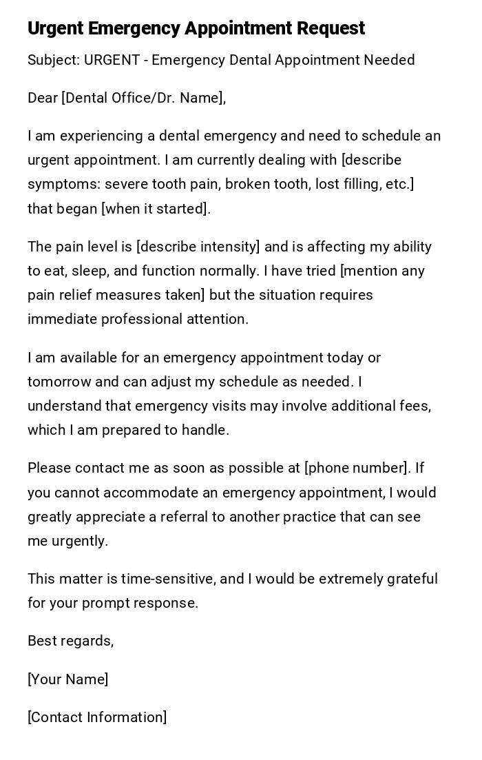 Urgent Emergency Appointment Request Urgent Emergency Appointment Request