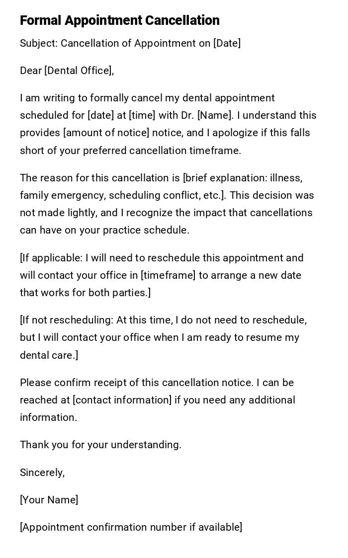 Formal Appointment Cancellation Formal Appointment Cancellation