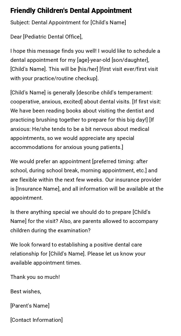 Friendly Children's Dental Appointment Friendly Children's Dental Appointment