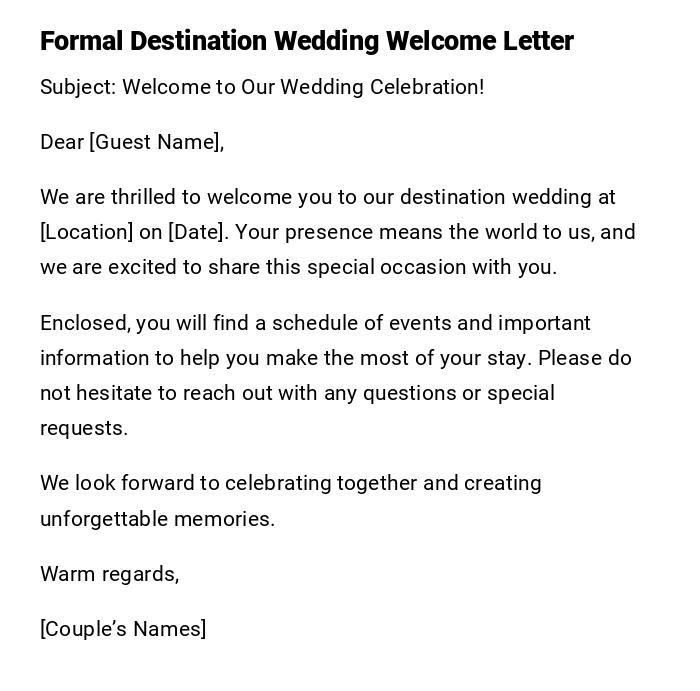Formal Destination Wedding Welcome Letter Formal Destination Wedding Welcome Letter