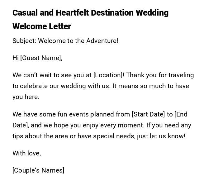 Casual and Heartfelt Destination Wedding Welcome Letter Casual and Heartfelt Destination Wedding Welcome Letter