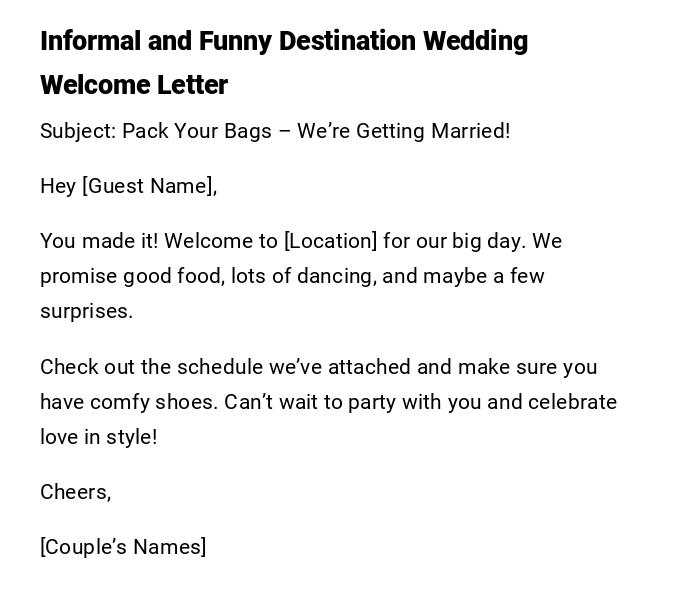 Informal and Funny Destination Wedding Welcome Letter Informal and Funny Destination Wedding Welcome Letter