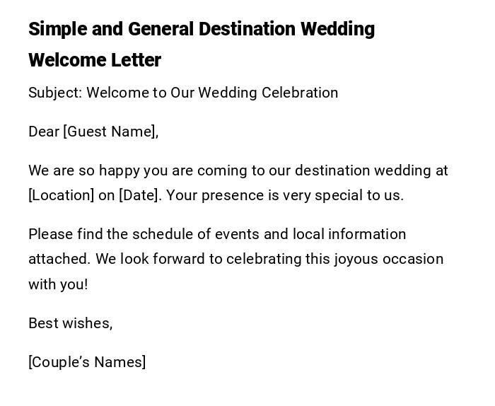 Simple and General Destination Wedding Welcome Letter Simple and General Destination Wedding Welcome Letter