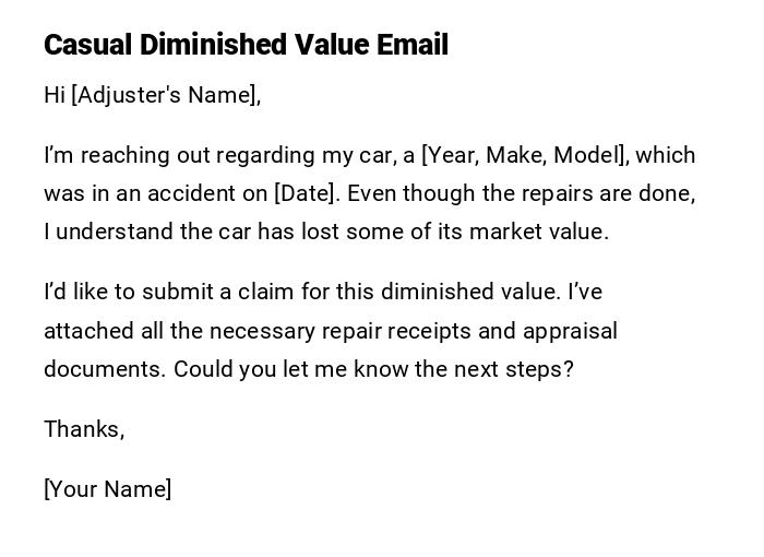 Casual Diminished Value Email Casual Diminished Value Email