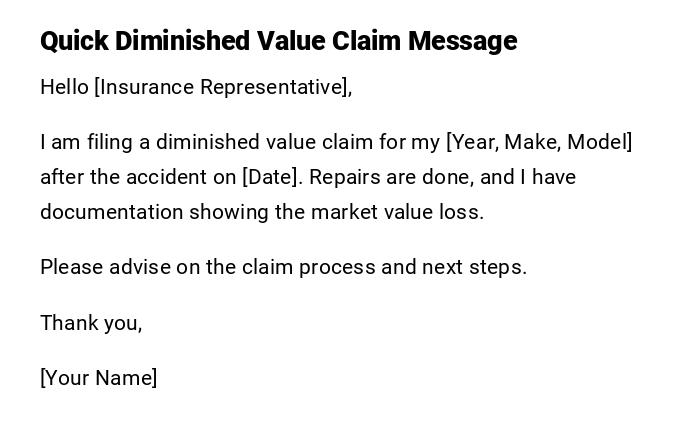 Quick Diminished Value Claim Message Quick Diminished Value Claim Message