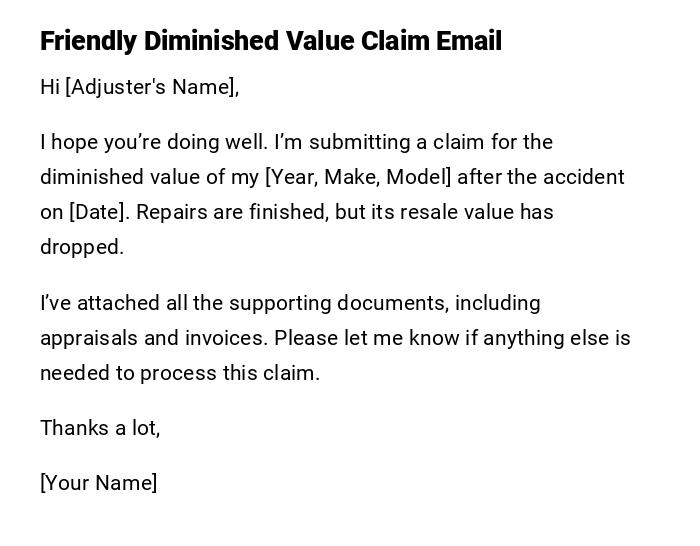 Friendly Diminished Value Claim Email Friendly Diminished Value Claim Email