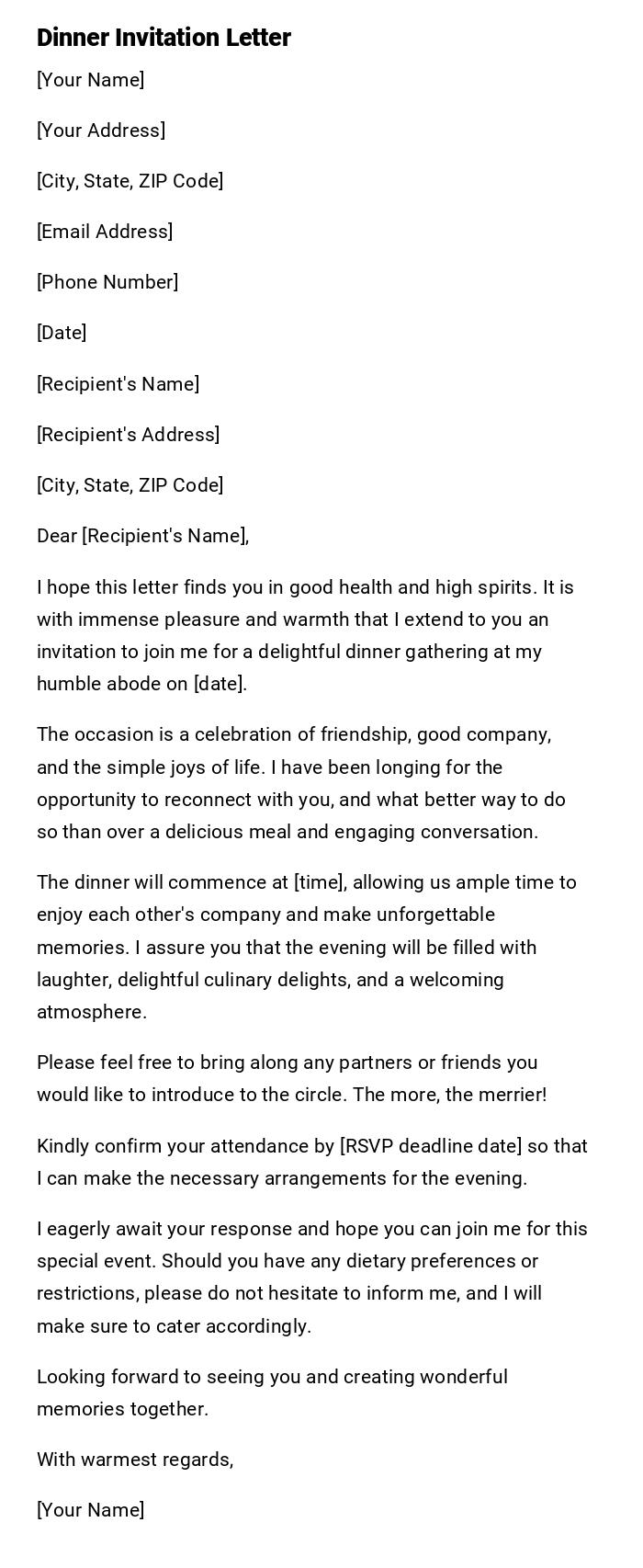 Dinner Invitation Letter