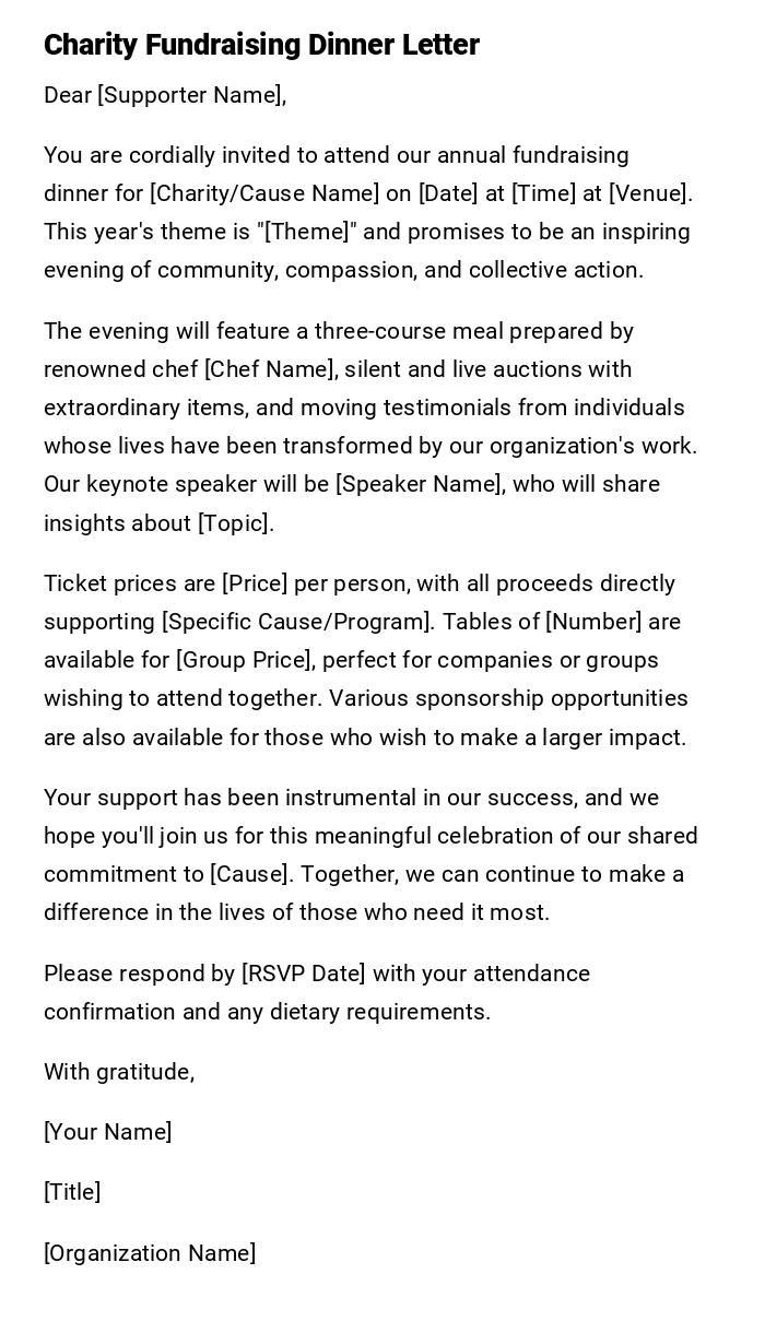 Charity Fundraising Dinner Letter Charity Fundraising Dinner Letter