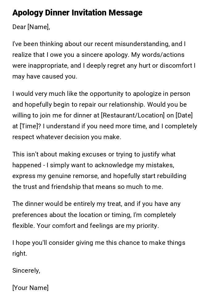Apology Dinner Invitation Message Apology Dinner Invitation Message