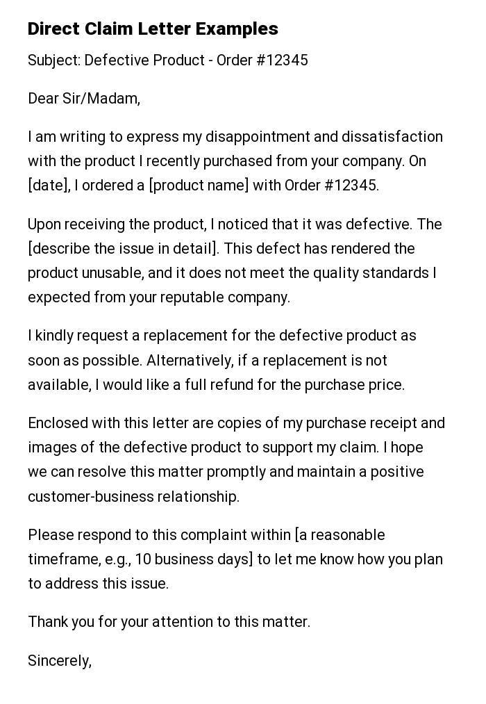 Direct Claim Letter Examples