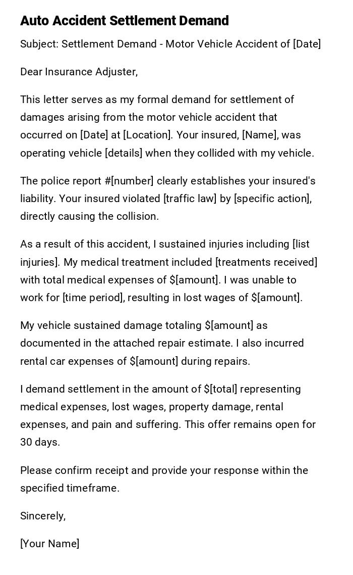 Auto Accident Settlement Demand Auto Accident Settlement Demand
