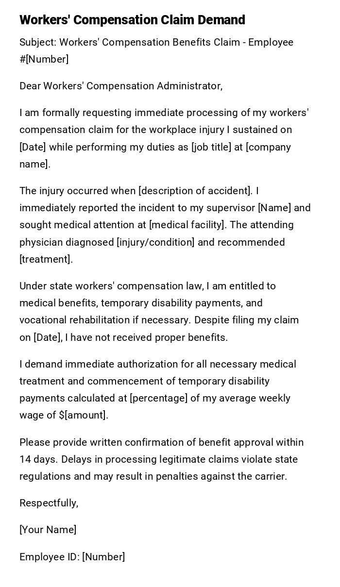 Workers' Compensation Claim Demand Workers' Compensation Claim Demand