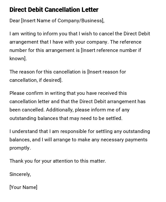 Direct Debit Cancellation Letter