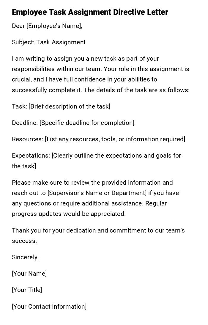 Employee Task Assignment Directive Letter