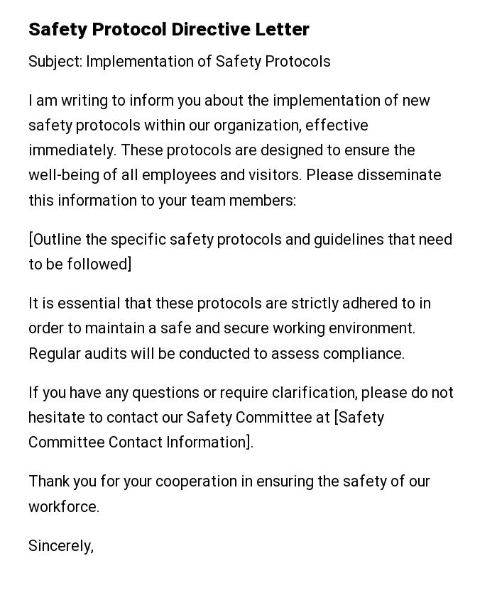 Safety Protocol Directive Letter