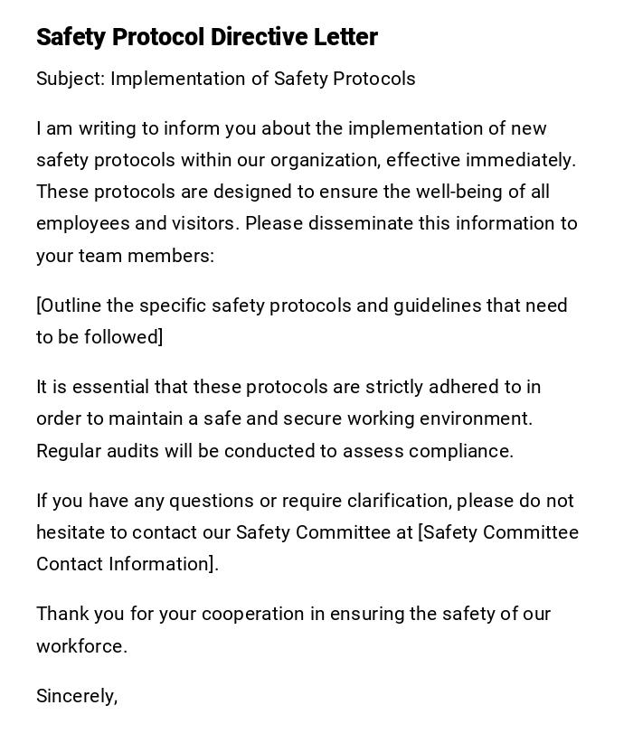 Safety Protocol Directive Letter