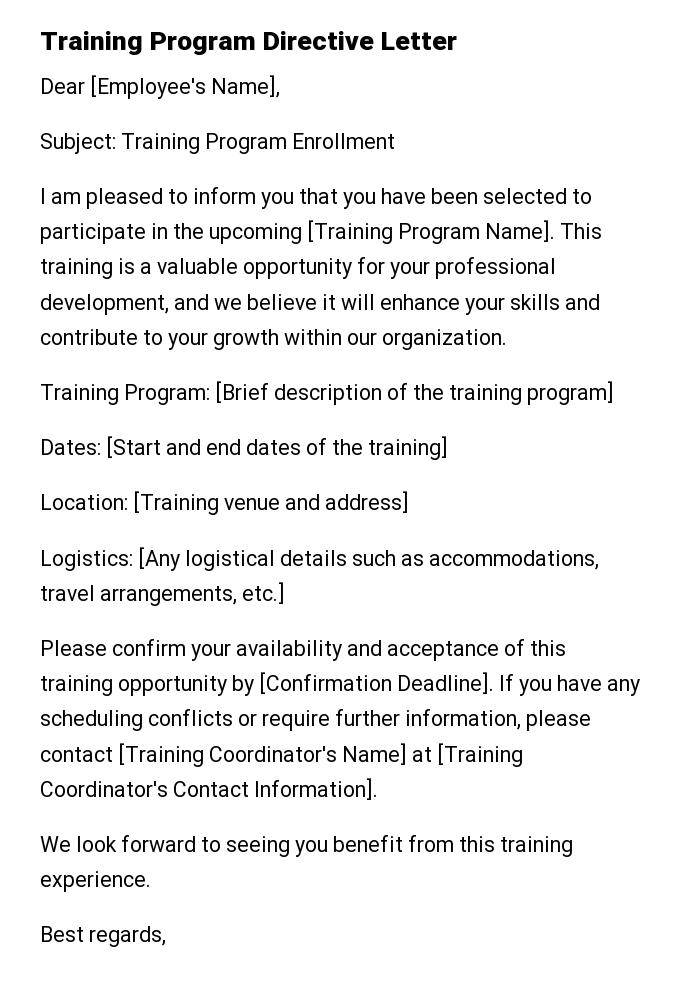 Training Program Directive Letter